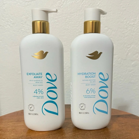 2 Pack - Dove Serum Body Wash - Hydration Boost & Exfoliate Away 18.5 oz - Picture 2 of 5